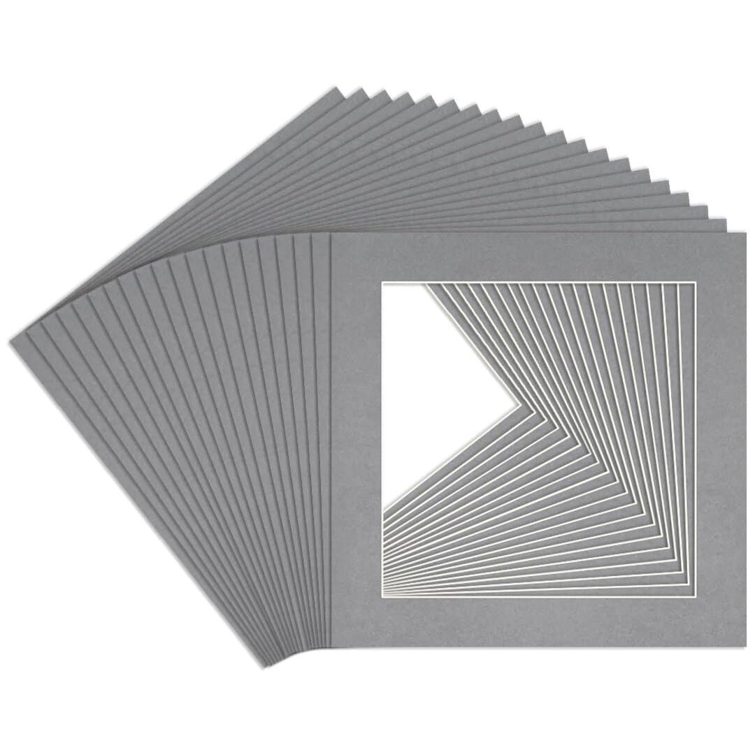 Procut Global 40x40cm Mid Grey Picture Mounts to Fit 30x30cm Aperture - Precision Cut Cardboard Photo Mount - Ideal for Frames, Prints, Artwork & Certificates - Sizes & Colours Available - 20 Pack