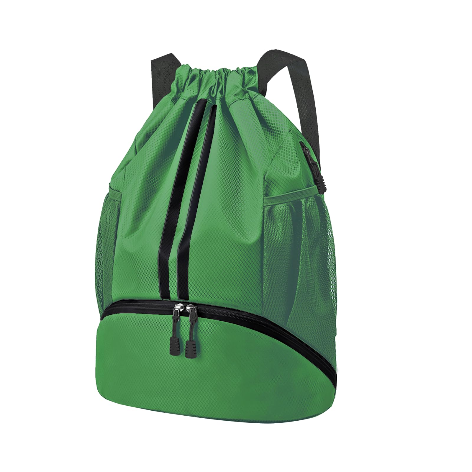 Hoedia Sports Drawstring Backpack - String Swim Gym Bag with Shoes Compartment and Wet Proof Pocket for Women and Men, Dark Green