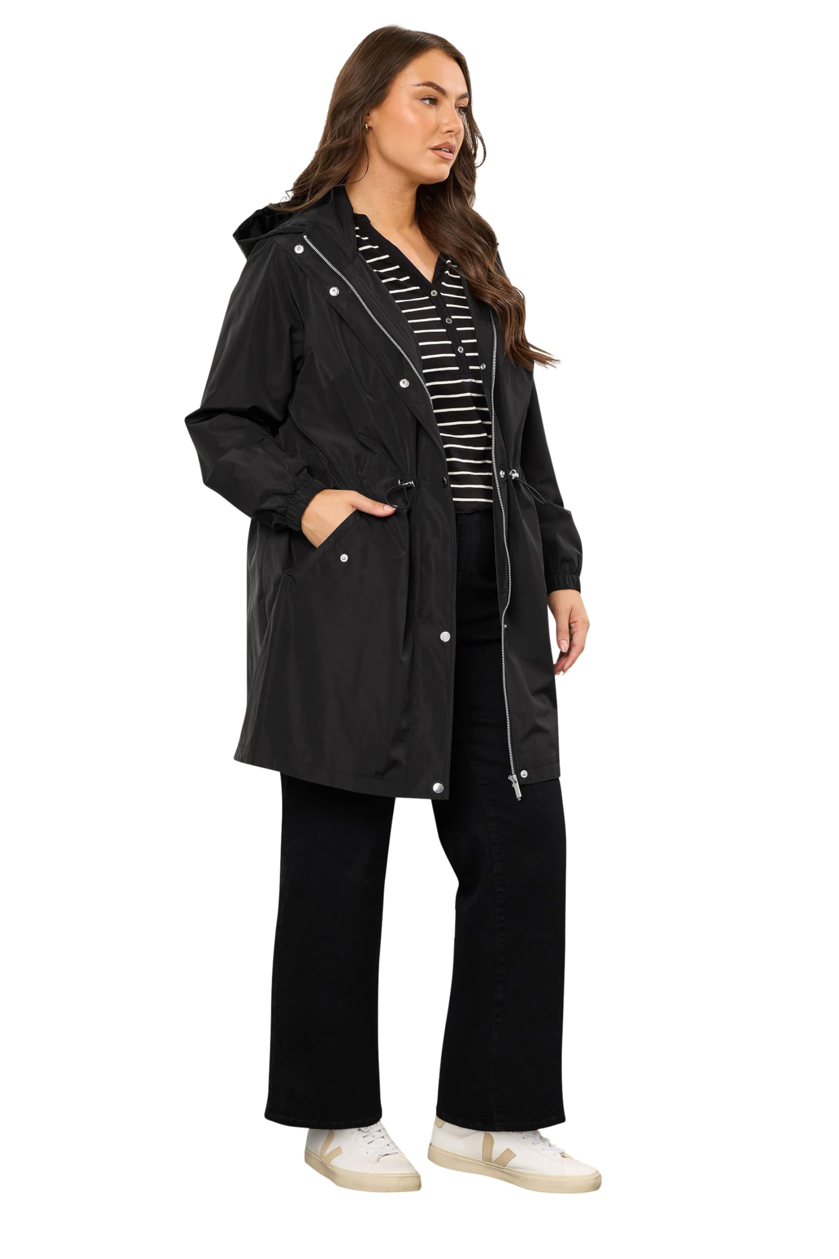 Evans Women's Black Curve Lightweight Rain Jacket - Plus Size Curve