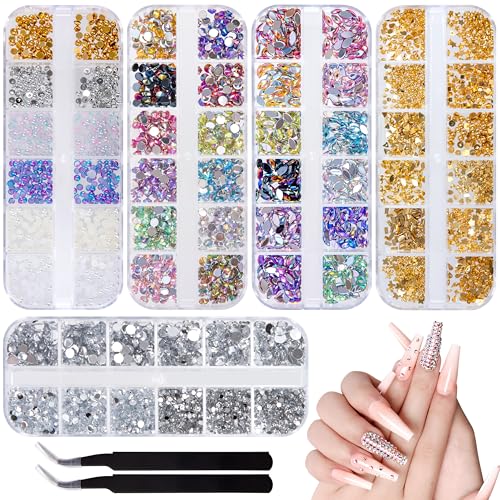 Art d'ongle pour Nail Art Cristal Nail Art Strass Mix Tailles pour Bricolage Nail Make Up Craft Decoration 5 Boîtes avec 2 Pincettes