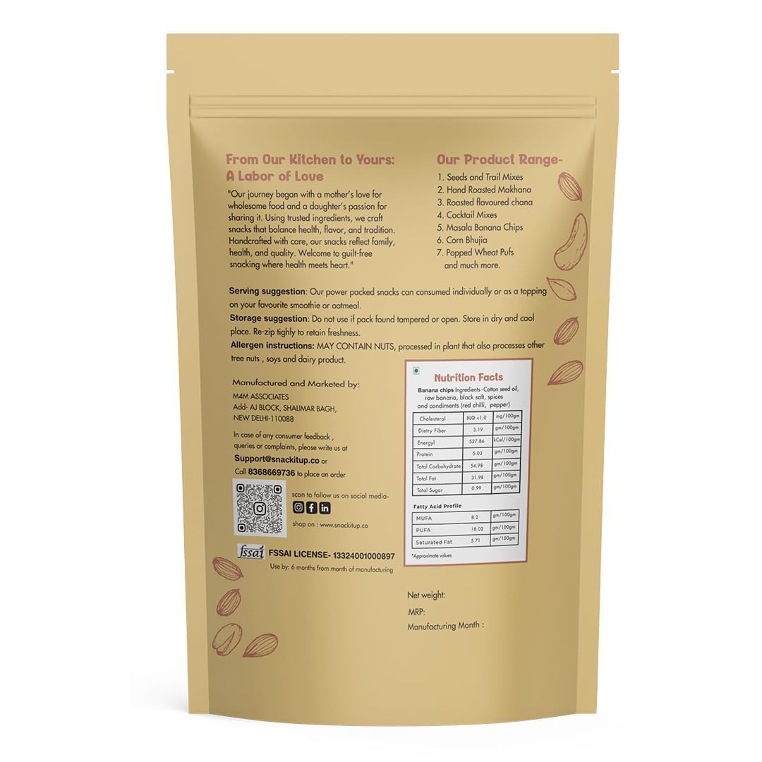 Snack It Up Premium Kerala Banana Chips in Coconut Oil | Crispy Yellow Banana Wafers | Traditional Indian Snack Kele Ke Chips | Vegan, Gluten Free, Plant Based for Kids/Adults | 100 g x 6
