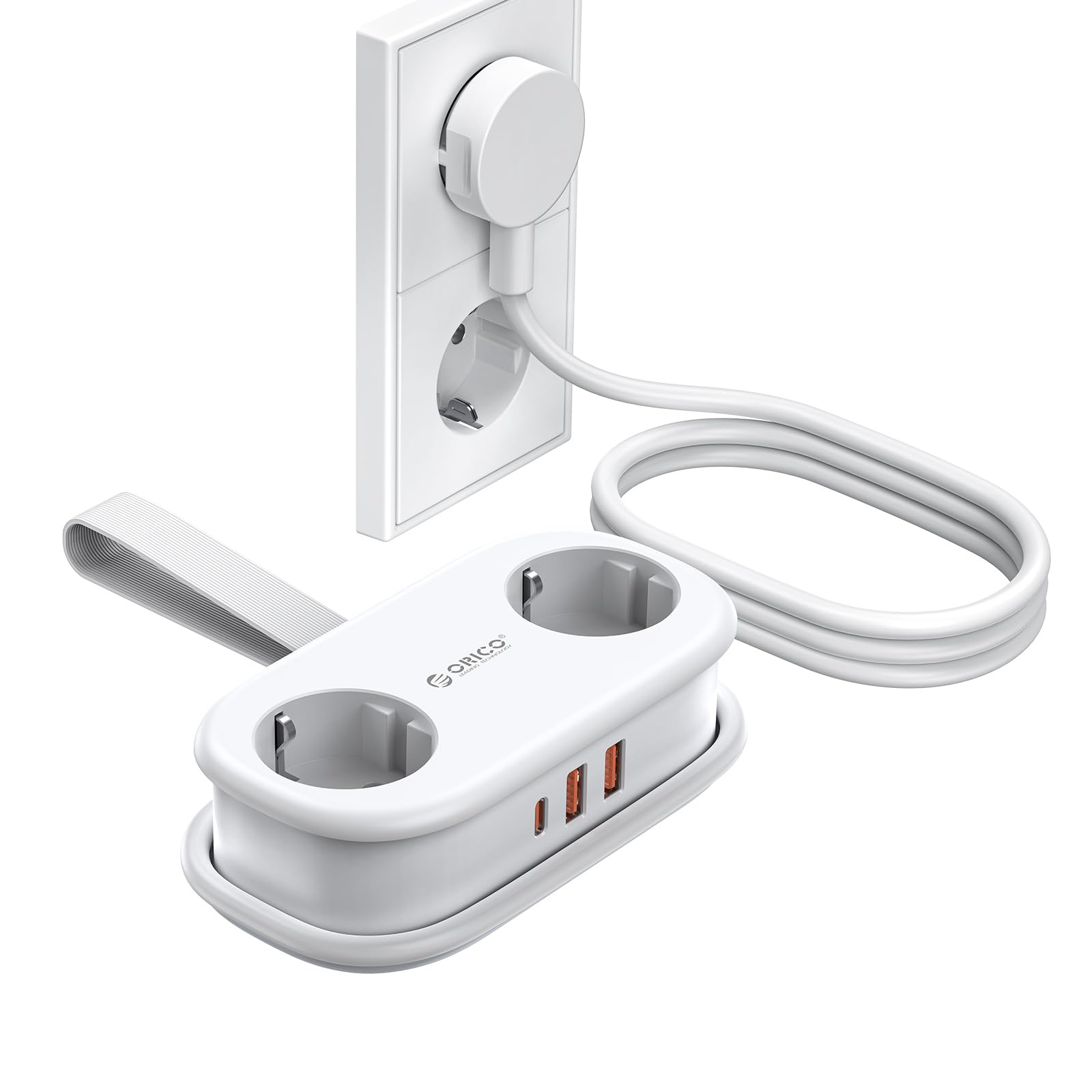 ORICO Steckdosenleiste mit USB C PD 20W, 2 Fächern Reise-Mehrfachsteckdose und 3 USB (1 USB C) Ladeanschlüssen Kompatibel mit Telefon, mit 1,5m Kabel für das Home Office auf dem Schiff (AP3-Weiß)