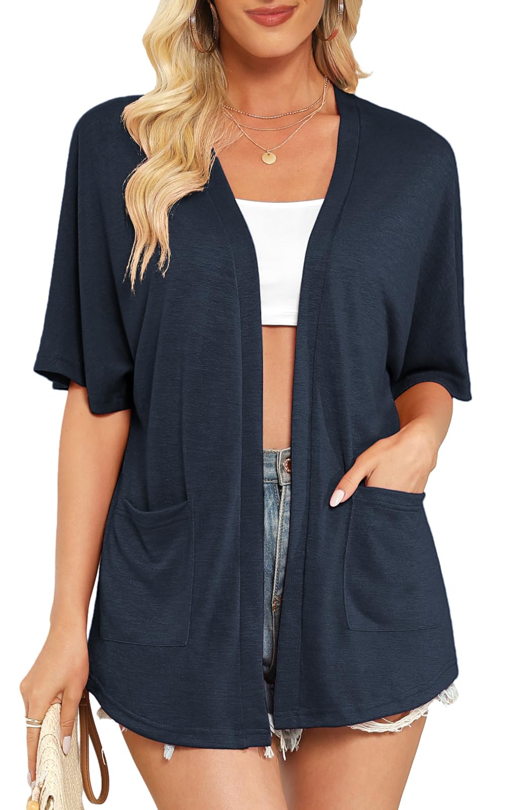 Wiwclo Veryoung Womens 2026 Summer Lightweight Cardigan Short Sleeve Open Front Casual Loose Cover Ups with Pockets