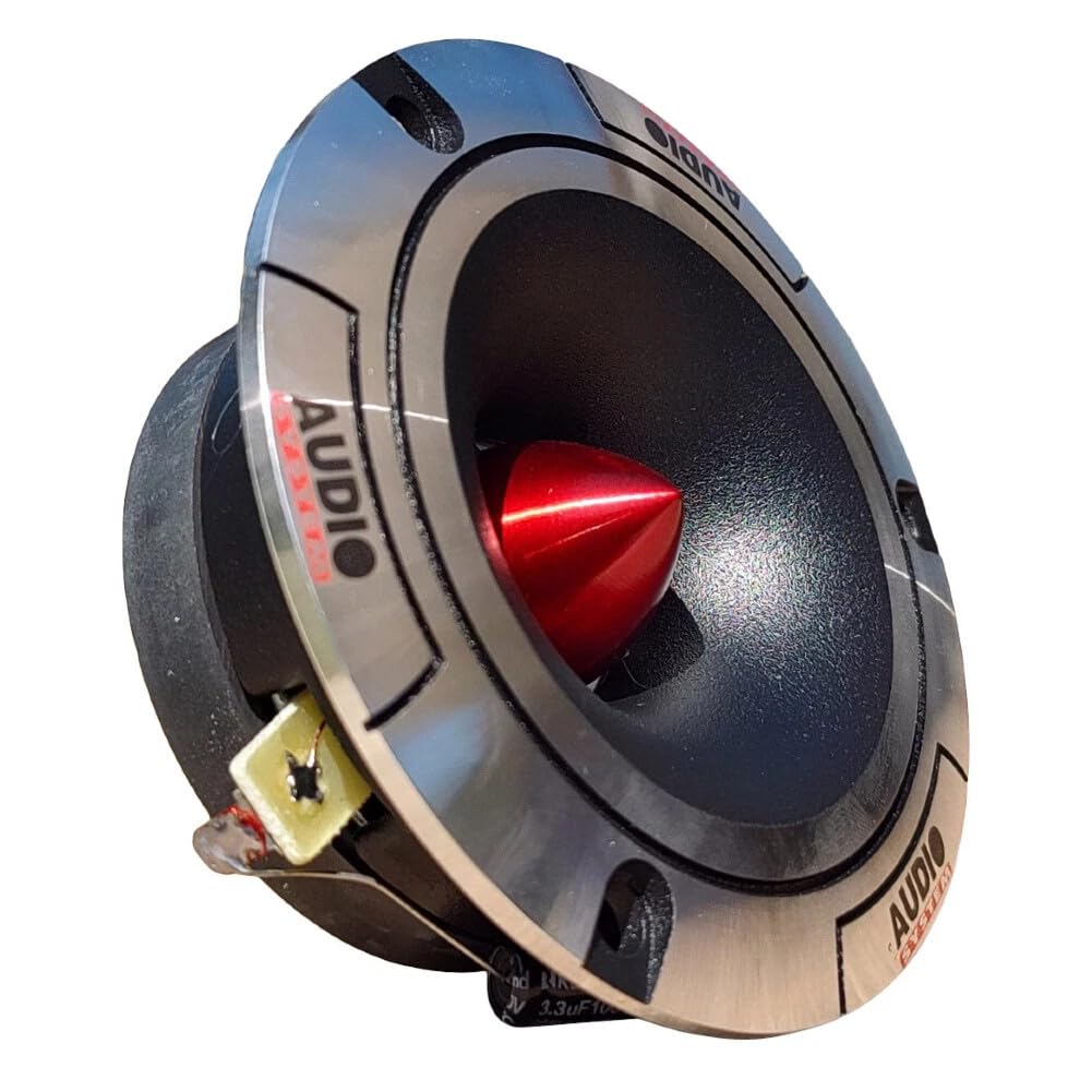 KIT SET PER AUDIO SYSTEM AT33 AT-33 2 tweeter ultra slim, da 100 watt rms e 200 watt max, da 9,7 cm di diametro, 102 db, con ridotta profondità di 4 cm, a coppia + condensatori omaggio