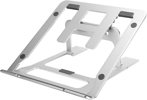 UN 62 - Soporte para computadora portátil, soporte de escritorio plegable de aluminio y soporte con almohadillas antideslizantes y disipación de