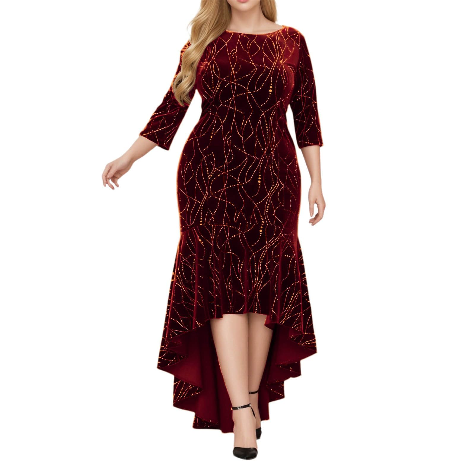 Abito Donna Natalizio Invernale,Abito con Stampa Natalizia Vestito da Natale Rosso Autunno Inverno Abiti Eleganti Cerimonia Cocktail Vintage Sera Babbo