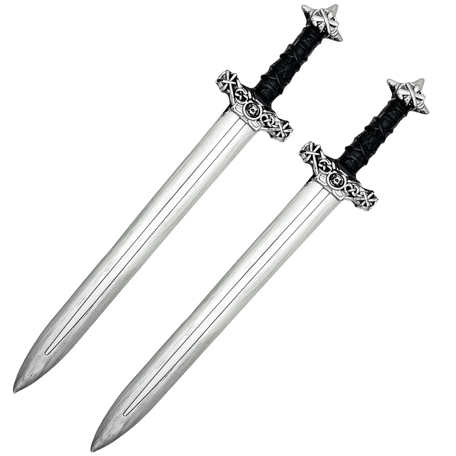 NAUZE 2PCS Knight Toy Sword Fake Silver Plastic Prop Sword Medieval Swords Handed Sword Toy Plastic Roman Sword for Halloween Cosplay Costume Accessories