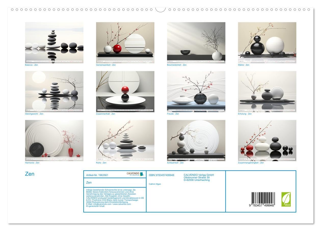 Zen (hochwertiger Premium Wandkalender 2026 DIN A2 quer), Kunstdruck in Hochglanz: Harmonische Zen-Bilder für Geist und Seele - KI generiert (CALVENDO Gesundheit)