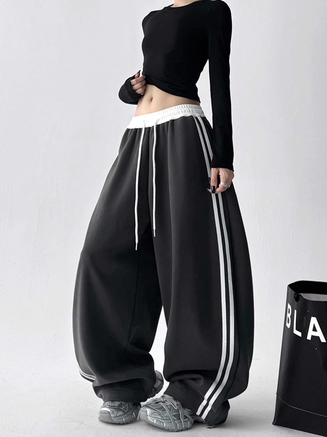 Jogginghose Damen Baggy Sweatpants Y2K Teenager Mädchen Sporthose Vintage Weites Bein Freizeithose Lockere Hosen mit Taschen