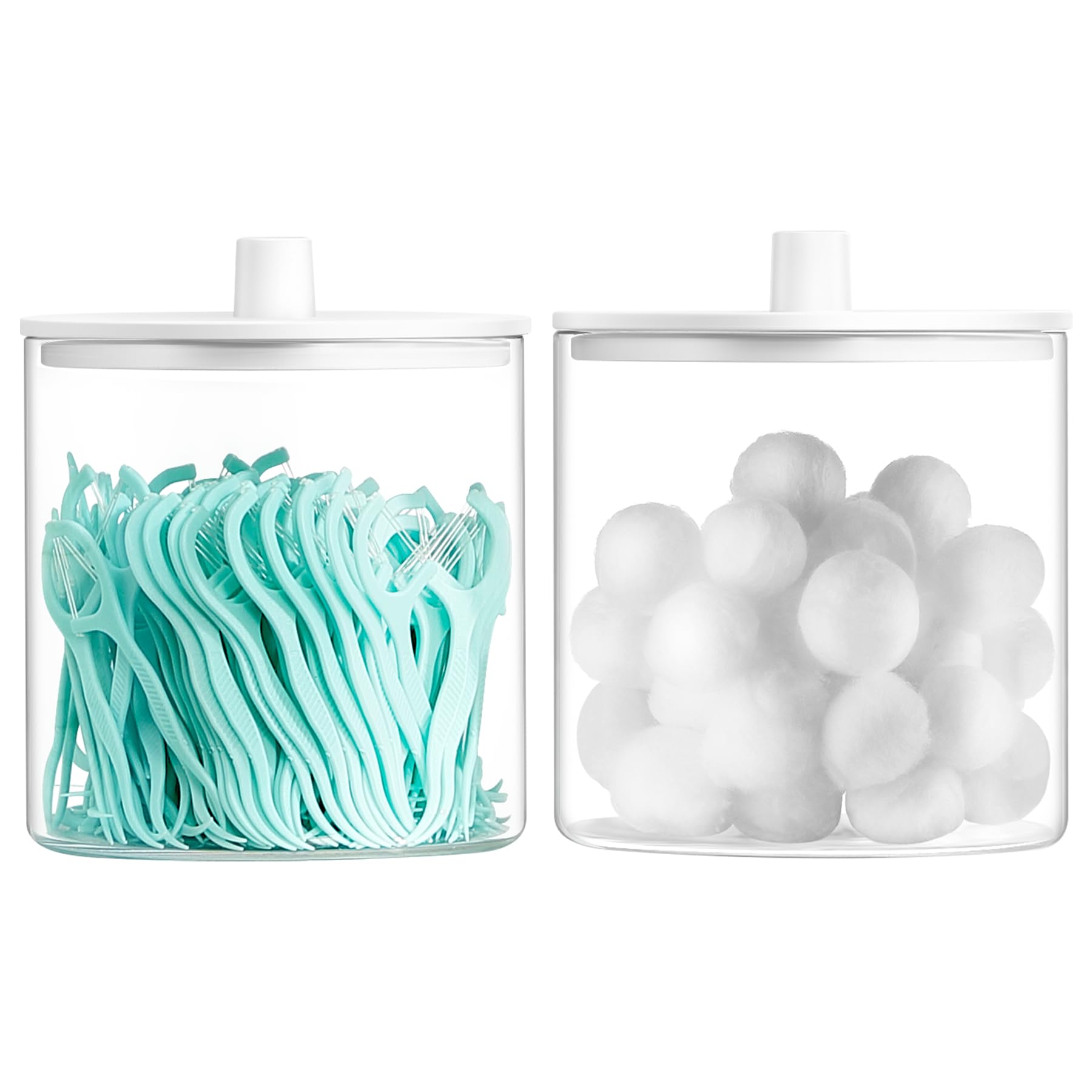 TIPGO Glass Qtip Holder Dispenser - 24 oz Clear Canister Jar Bathroom Vanity Storage Organizer for Cotton Swabs