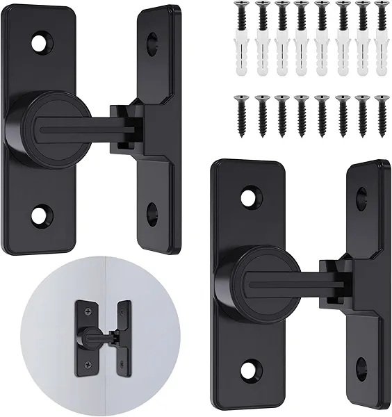 2 Pack Barn Door Lock Hardware, 90 Degree Heavy Duty Thickened Flip Door Latches, Sliding Barn Door Flip Locks Right Angle Gate Latch for Garden, Yard, Bathroom, Garage, Outdoor (Matte Black)