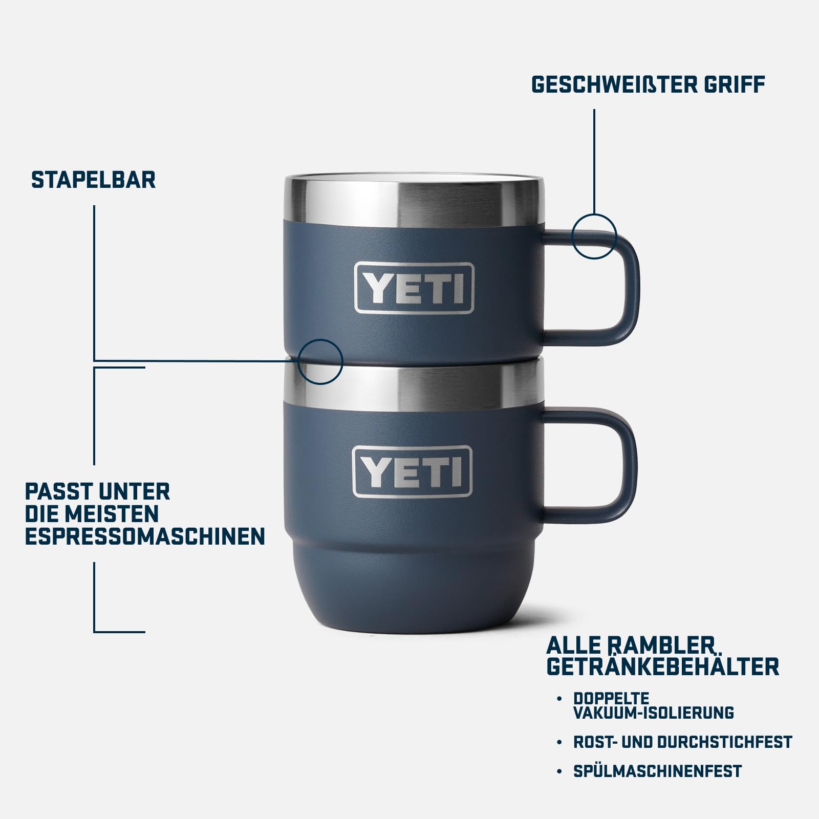 YETI Rambler Stapelbare Tasse Mit DuraSip Keramikbeschichtung, Navy, 2 Pack 6 oz (177 ml)