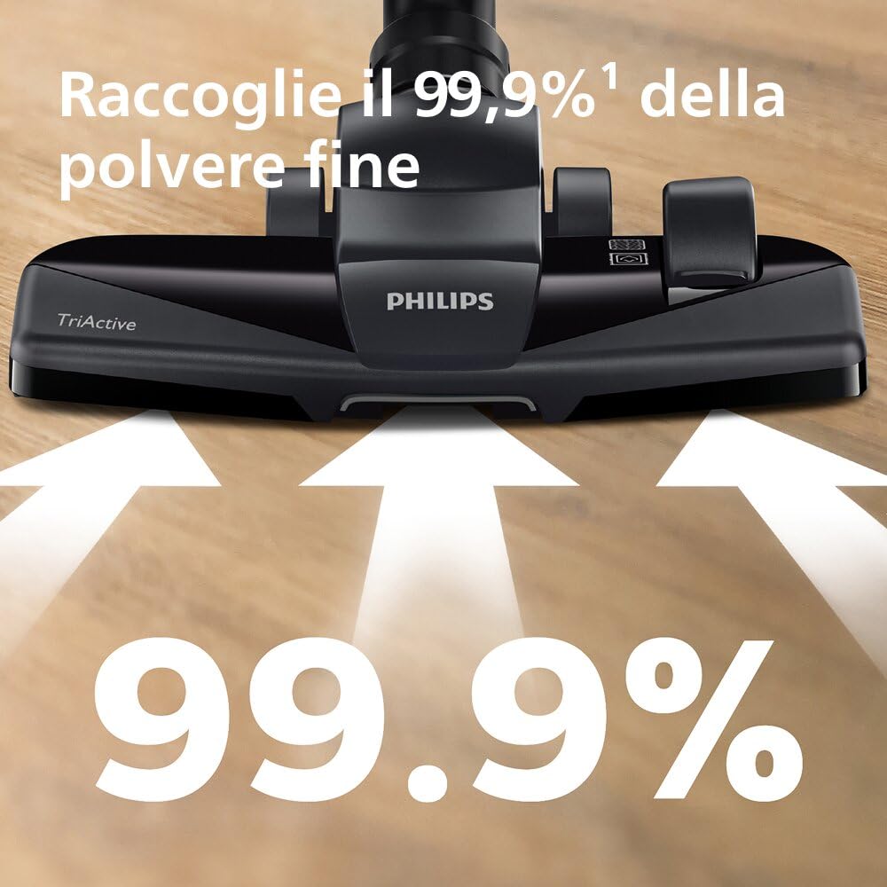Aspirapolvere senza sacco Philips PowerPro Compact – Leggero, Potenza di Aspirazione 900 W, Bocchetta TriActive Per Pavimenti Duri e Tappeti, Filtro HEPA H13 Antiallergico, PowerCyclone 5 (FC9332/09)