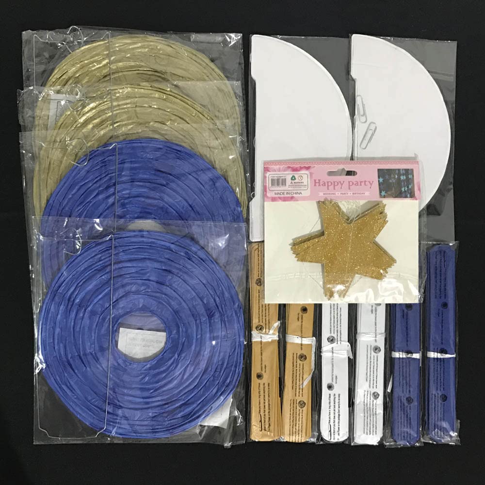 Papierowa latarnia, 13. urodziny Bar Mitzvah Party Favor Decor Złoty granatowy okrągły papierowy lampion Biały plaster miodu Chrzest DIY Brokatowa gwiazda(Gold Pink Set)