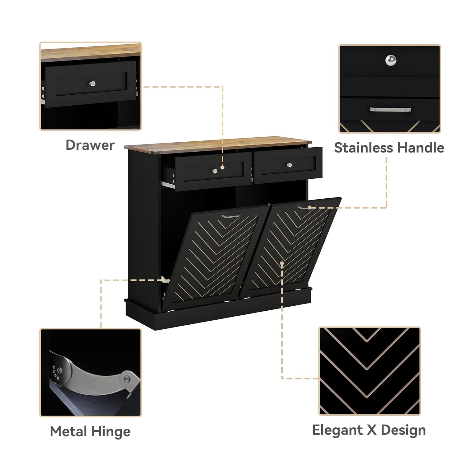 Exploded view of YOURLITE Tilt Out Trash Can Cabinet components