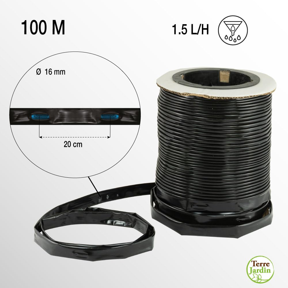 TERRE JARDIN Tuyau Irrigation Goutte à Goutte 100 m Ø16 mm - 1,5 L/h