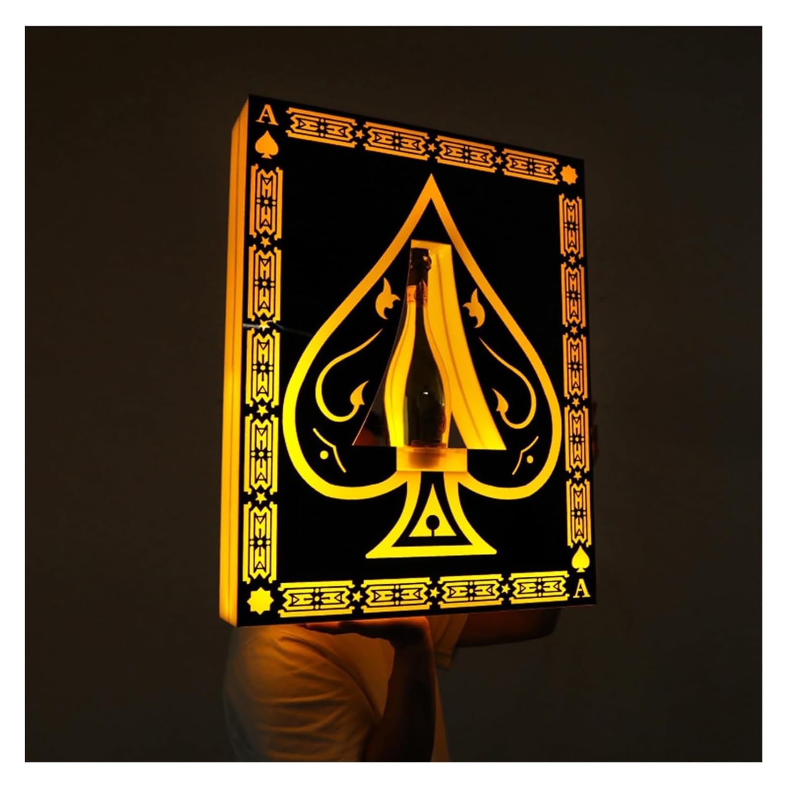 Presentatore for bottiglia di champagne a LED - Insegna con la mano for champagne asso di picche - Materiale acrilico - Ideale for locali notturni ed eventi