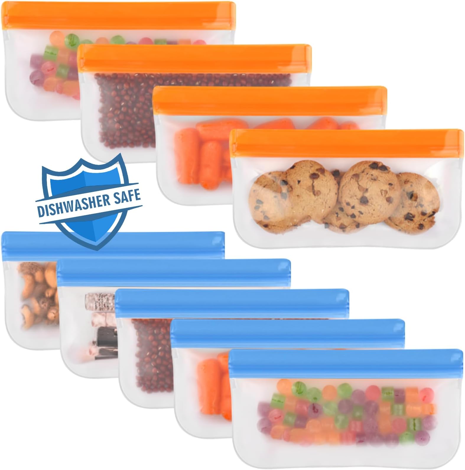 Lerine Reusable Snack Bags Dishwasher Safe,9 Pack Reusable Bags Silicone Extra Thick Leak-proof Food Storage Bags for Candy, Snack, Sandwich, Cereal, Travel Items, Home Organization