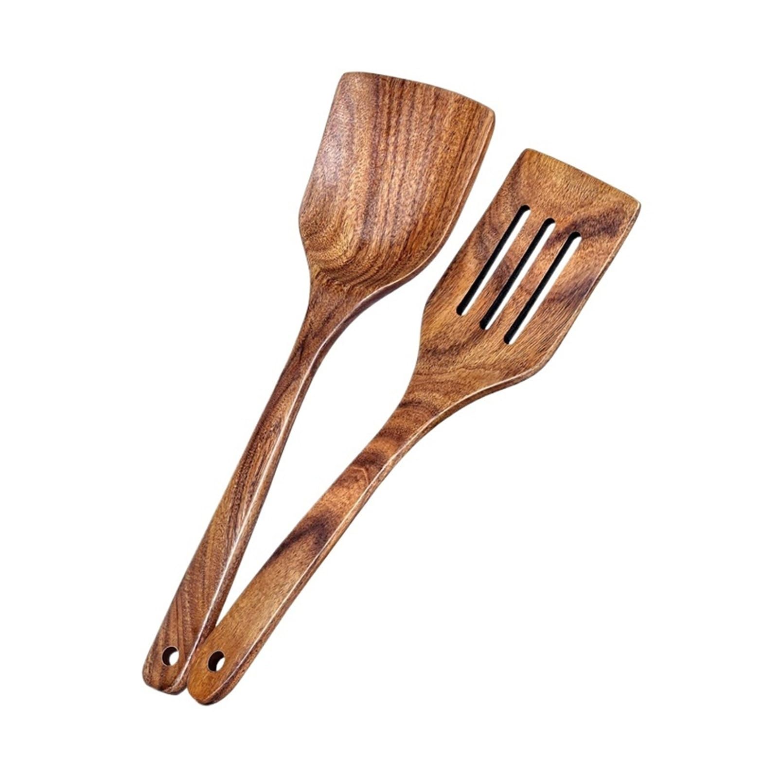 Spatule en bois d'acacia à Long manche, tourne-friture plate, ustensiles de cuisine antiadhésifs, outils fournitures(Spatula set)