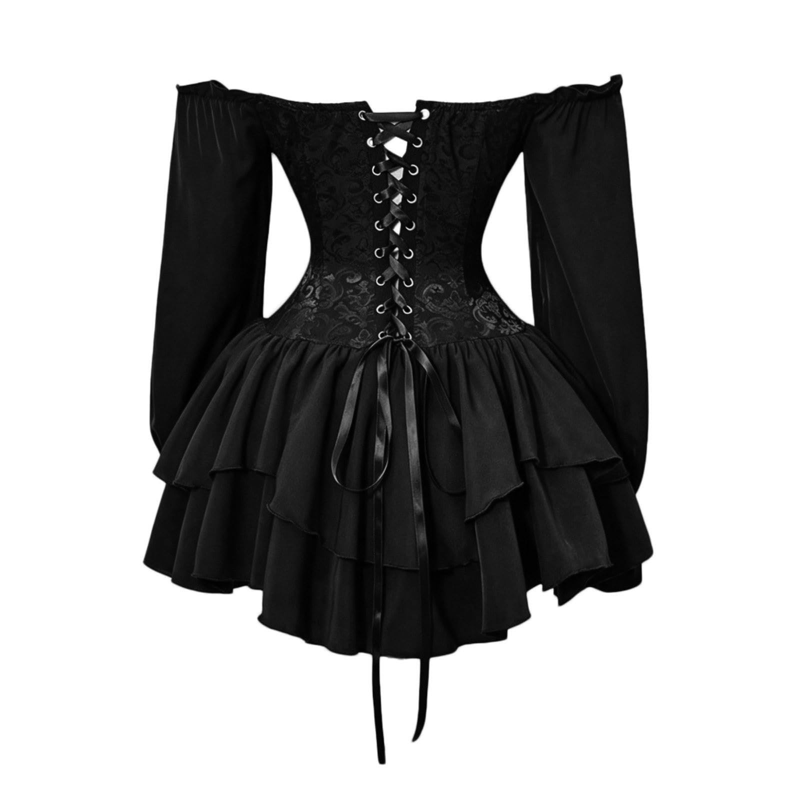 Robe de pirate pour femme - Robe à volants - Épaules dénudées - Mini jupe à volants - Costume de pirate Renaissance - Corset - Robe de fée - Robe d'été à épaules dénudées - Robe patineuse