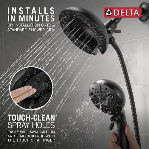Miniatura 7 de DELTA H2Okinetic In2ition - Ducha de mano doble 2 en 1, de 5 ajustes de pulverización, con manguera y acoplamiento magnético, negro mate 58480-BL-PK