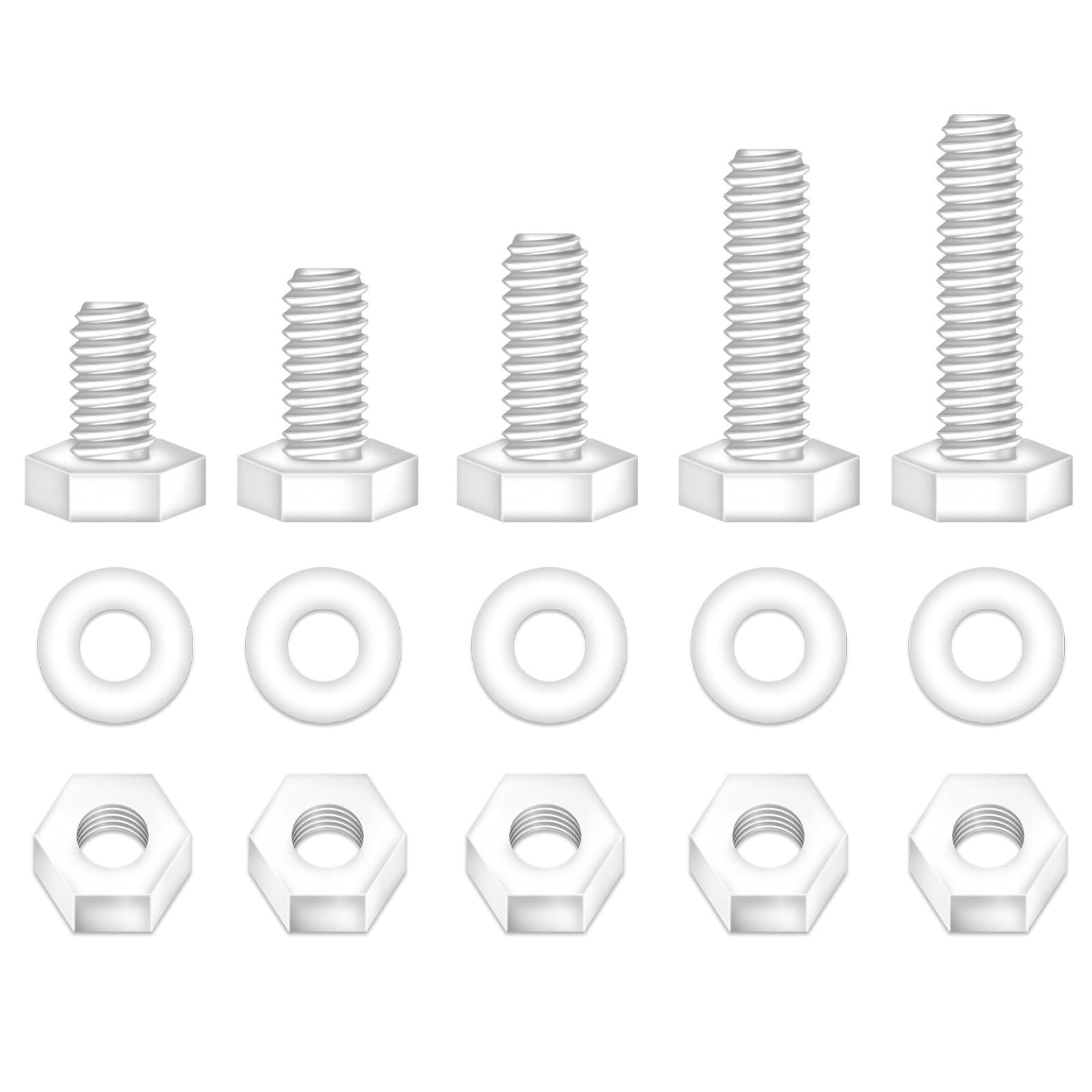Pzsmocn 150 Pieces/50 Sets M6*15 mm Plastic White Nylon Outer Hexagon Screw Nut Combination Kit, with Insulating Washers, Standard Size, For DIY and Electronic Assembly. โ image 1