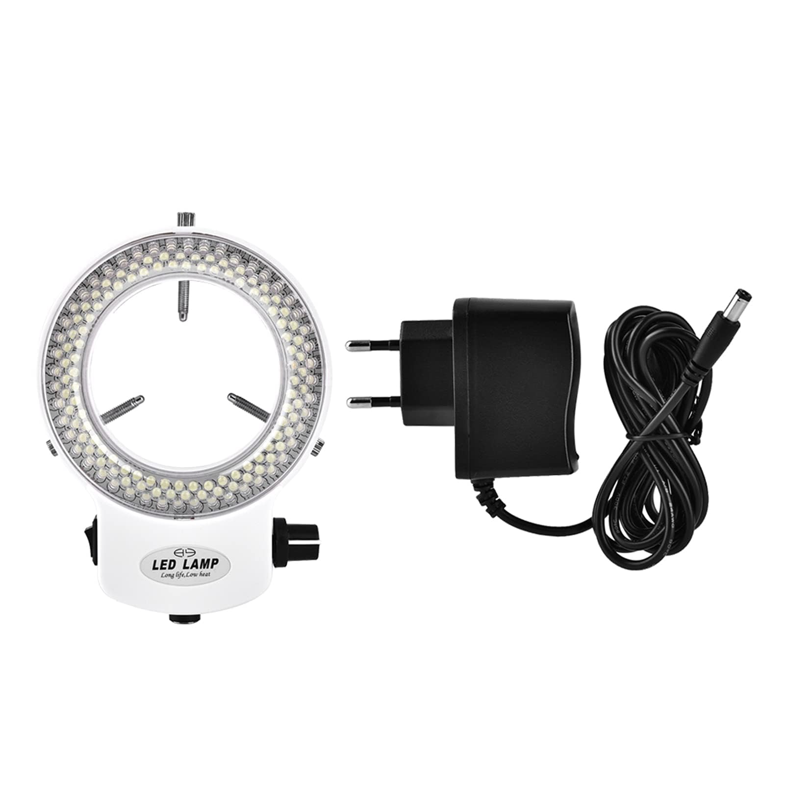 144 Microscopios de Fuente de Luz de Anillo LED Microscopios Estéreo Brillo Lámpara de Anillo Ajustable para Cámara de Microscopio Accesorios Industriales con Adaptador (White-Enchufe de la UE)