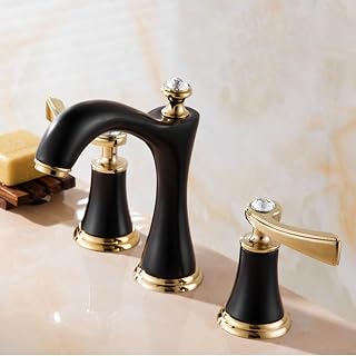 XJTNLB Grifo Lavabo Dos Mandos Separados Grifo Lavabo Retro Negro Grifos para Lavabos de Baño Agua Fría y Caliente
