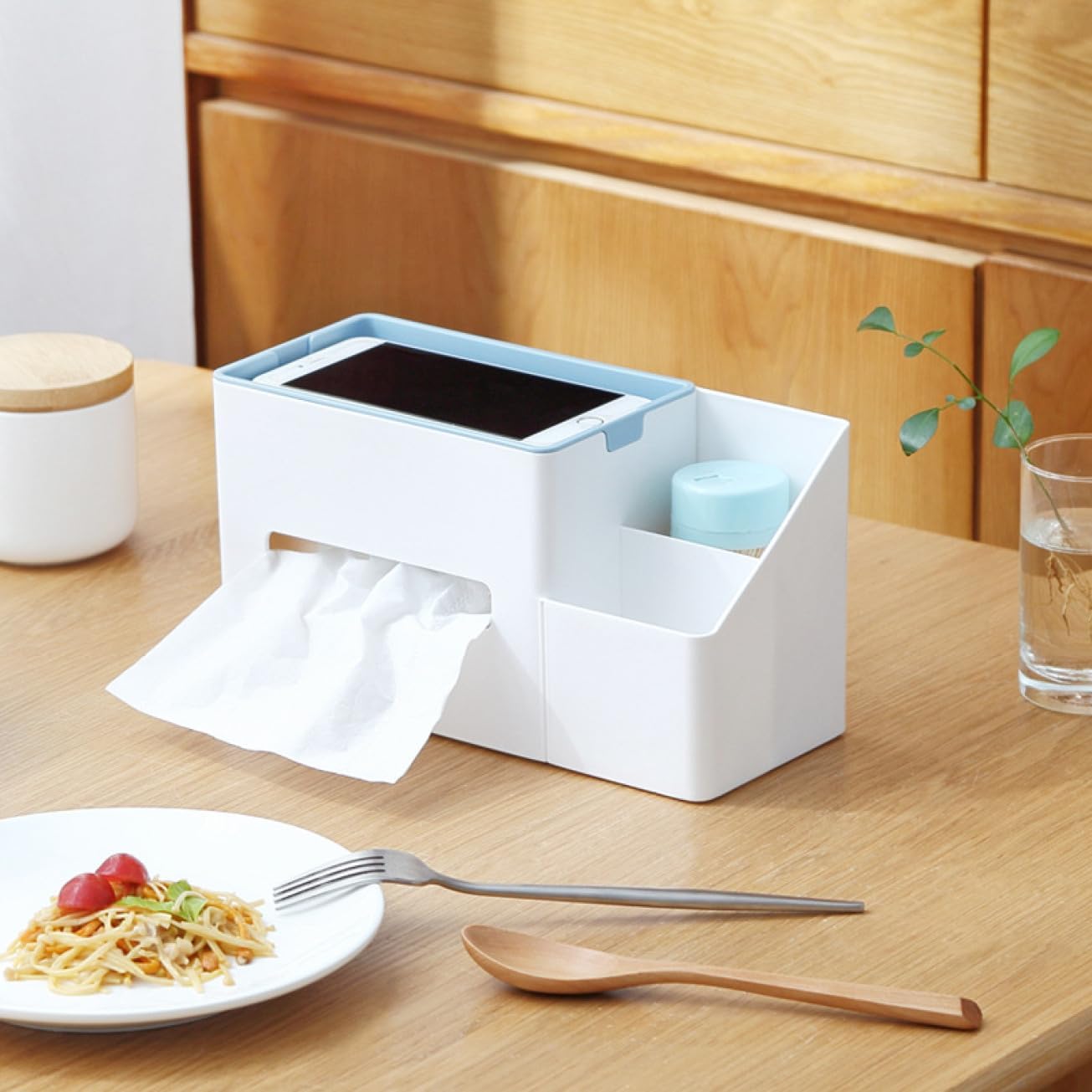 MJKQ9 ティッシュケース おしゃれ ティッシュボックス 多機能 小物入れ F 収納 トイレットペーパーホルダー 仕分け収納 ブル