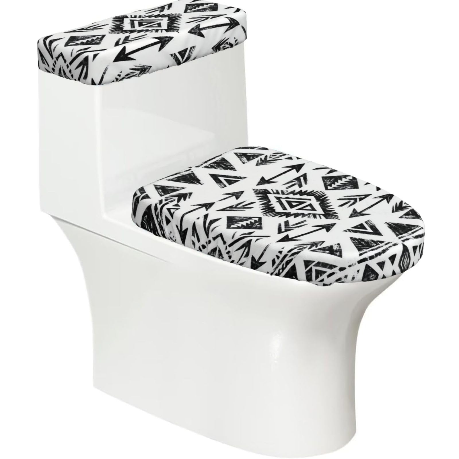 Cntdbu Black Tribal Arrow Print Stretchy Toilet Lid And Tank Cover Set-Soft Elastic Bathroom Decor For U Shape Oval
