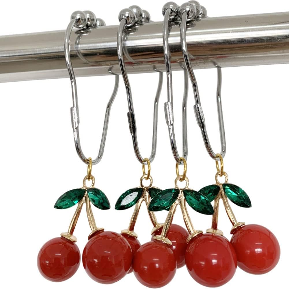 Kinwot Cherry Shower Curtain Hooks Rings for Bathroom