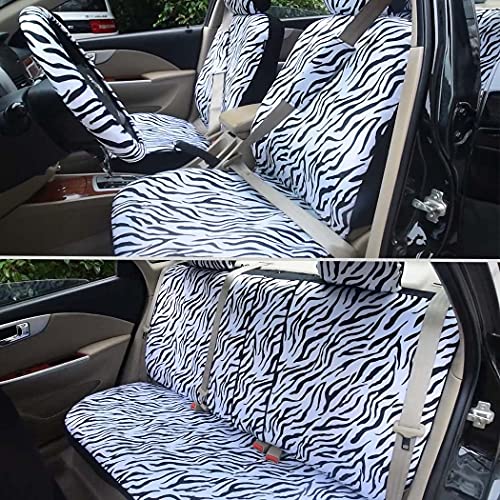 Image of AUTOFAN Zebra Car Seat Covers for Full Set with 2 Seat Belt Pads & Universal 15 Inch Steering Wheel Cover Fit for Cars, Trucks, SUV, or Van
