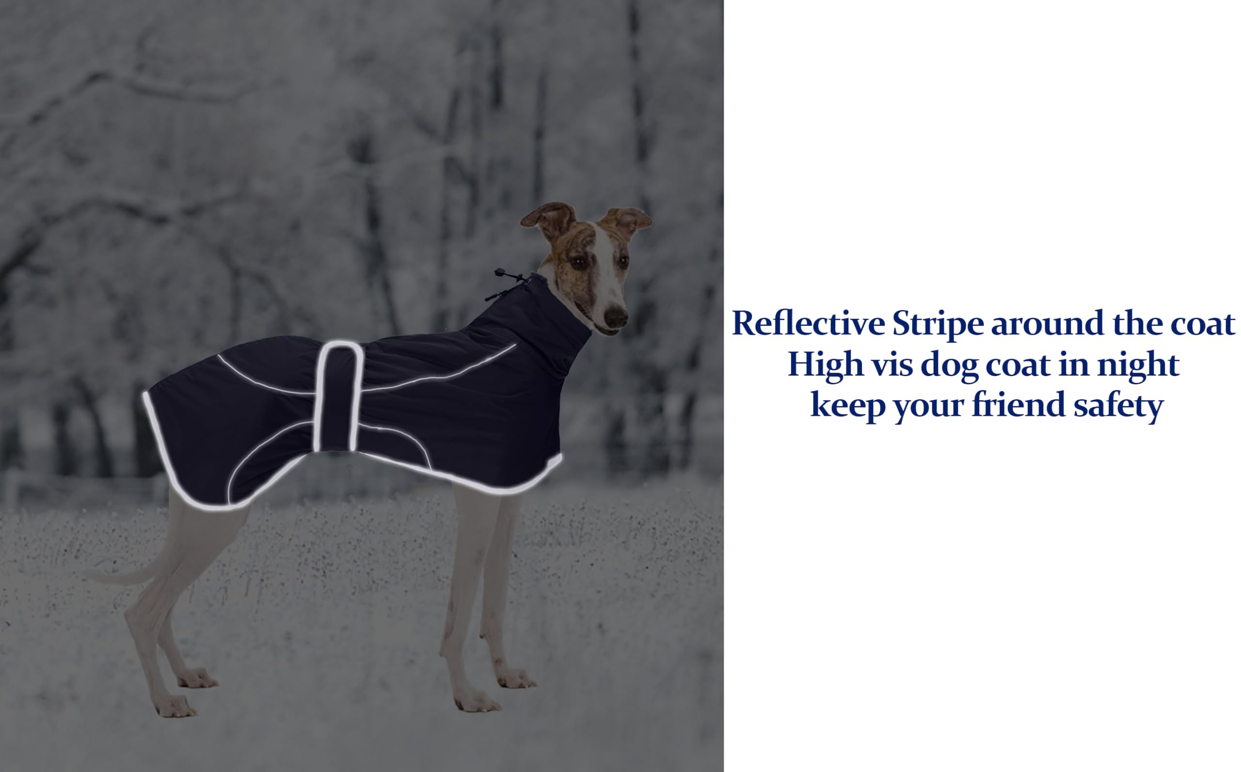 MOREZI Veste d'hiver Greyhound, Doublure en Laine Rembourrée, avec Sangle Auto-adhésive Réglable et Bandes Réfléchissantes, Convient aux Chiens de Taille Moyenne et Grande-Navy-XXXL