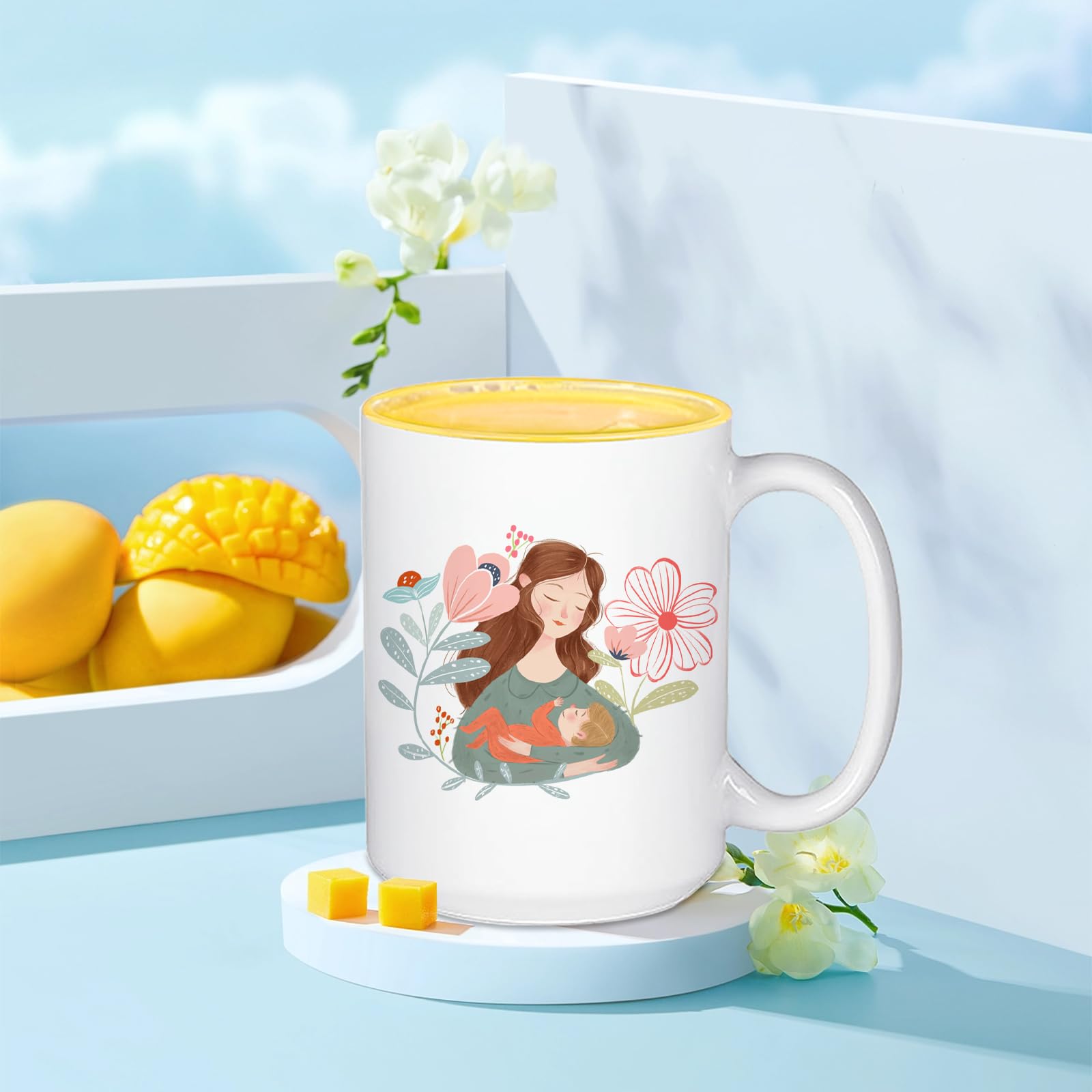 Set di 12 tazze bianche da 15 once con interno colorato - Tazze in ceramica personalizzabili per sublimazione - Tazze con manico per caffè, tè, latte, cioccolata calda, regalo fai da te