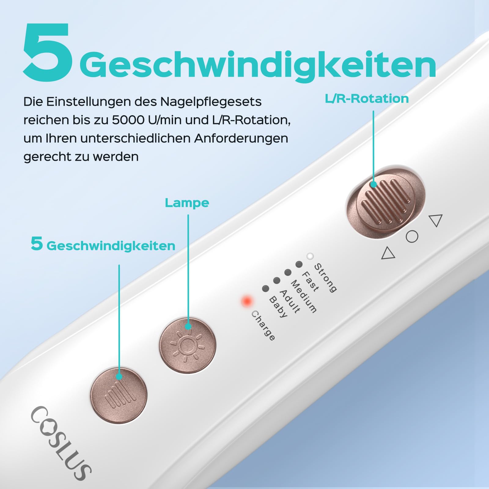Set manicure pedicure 5 in 1 lima elettrica per unghie dei piedi, mani e piedi – levigatrice più ampia per unghie spesse bianco