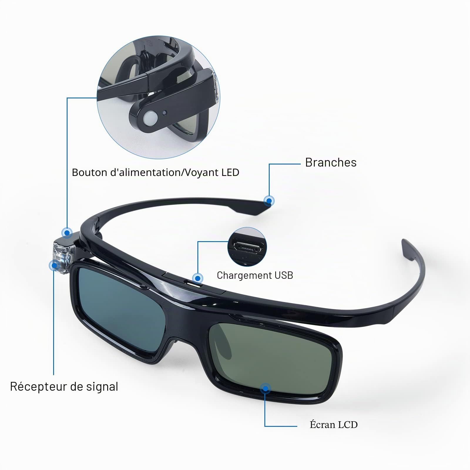 Toumei Lunettes 3D, Rechargeable Active Shutter Lunette 3D DLP Link Compatibles avec Les DLP 3D Vidéoprojecteur Acer BenQ Optoma Viewsonic Philips LG Infocus NEC Jmgo Vivitek Cocar Toumei - 2 Pièces