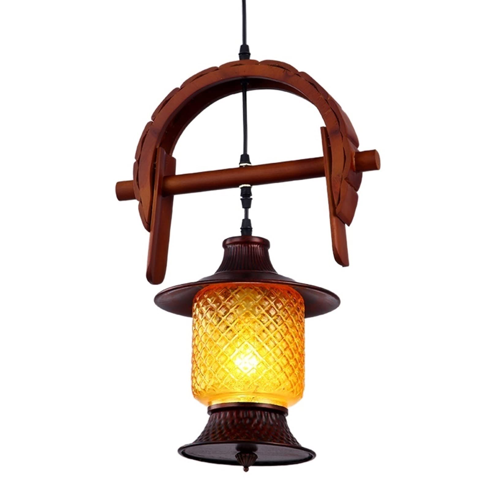 Plafond En Bois Massif Rétro Industriel Éclairage de Lustre Antique Suspension E27