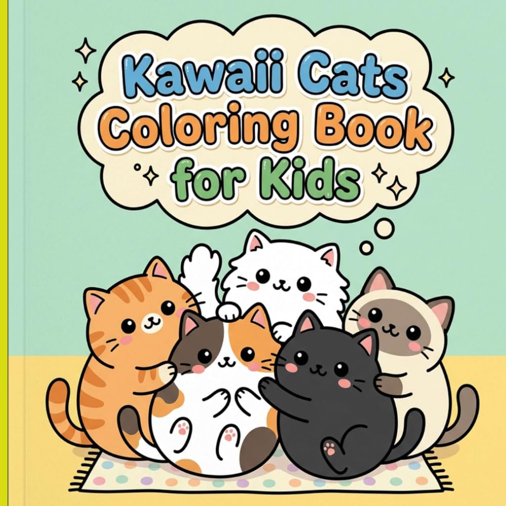 Kawaii Cats Coloring Book for Kids: Simple and Adorable Kitten Scenes with Big Round Eyes and Decorative Borders for Fun Screen-Free Activities