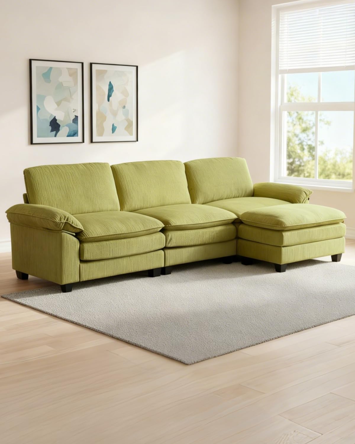 Karl home Sectional Sofa Modular Deep Seat Sofa Couch with Ottoman, Corduroy Sofa Sleeper Comfy Upholstered Furniture for Living Room, Apartment,