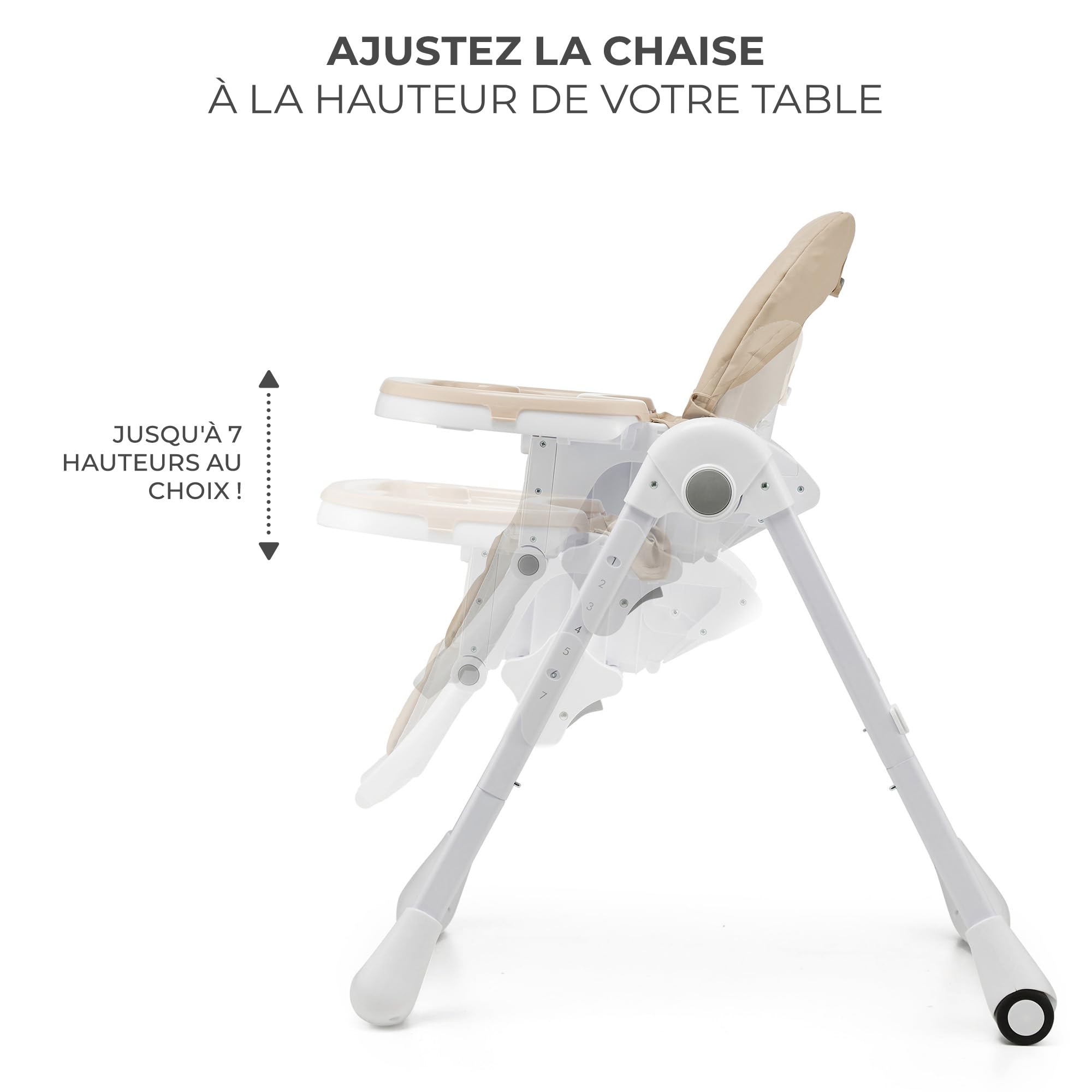 Kinderkraft TUMMIE Chaise Haute 2 en 1, pour Bébé Ergonomique, Confortable, Inclinable, Pliable, avec Hauteur Réglable, Repose-Pieds, Plateau Amovible, pour Tout-Petit, avec jouets, Beige