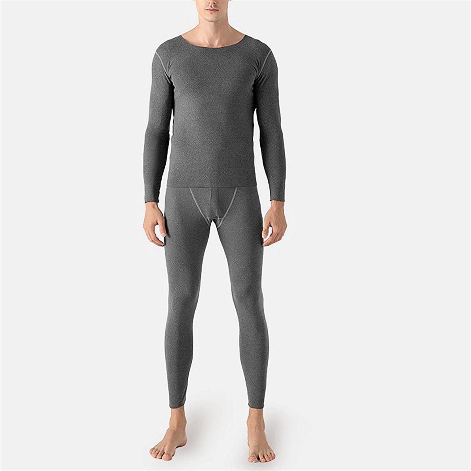 Set di Biancheria Intima Termica da Uomo Girocollo Manica Lunga Strato di Base Top Bottom Shirt Set di Pantaloni per Abiti Invernali (Grey Large)