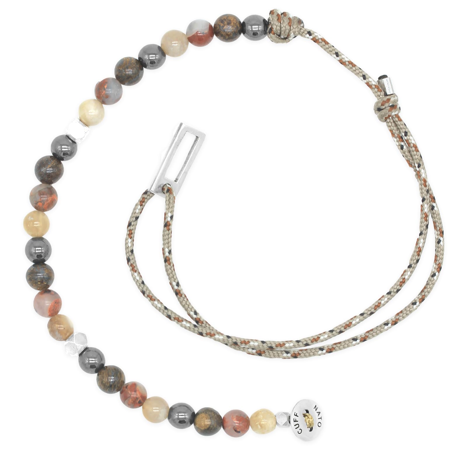 Nato Cuff - Bransoletka Wrap Toggle ze srebra próby 925 - kamienie naturalne - Paracord, biżuteria dla mężczyzn lub kobiet, ręcznie robiona we Francji, Moyenne, Srebro, Ametyst