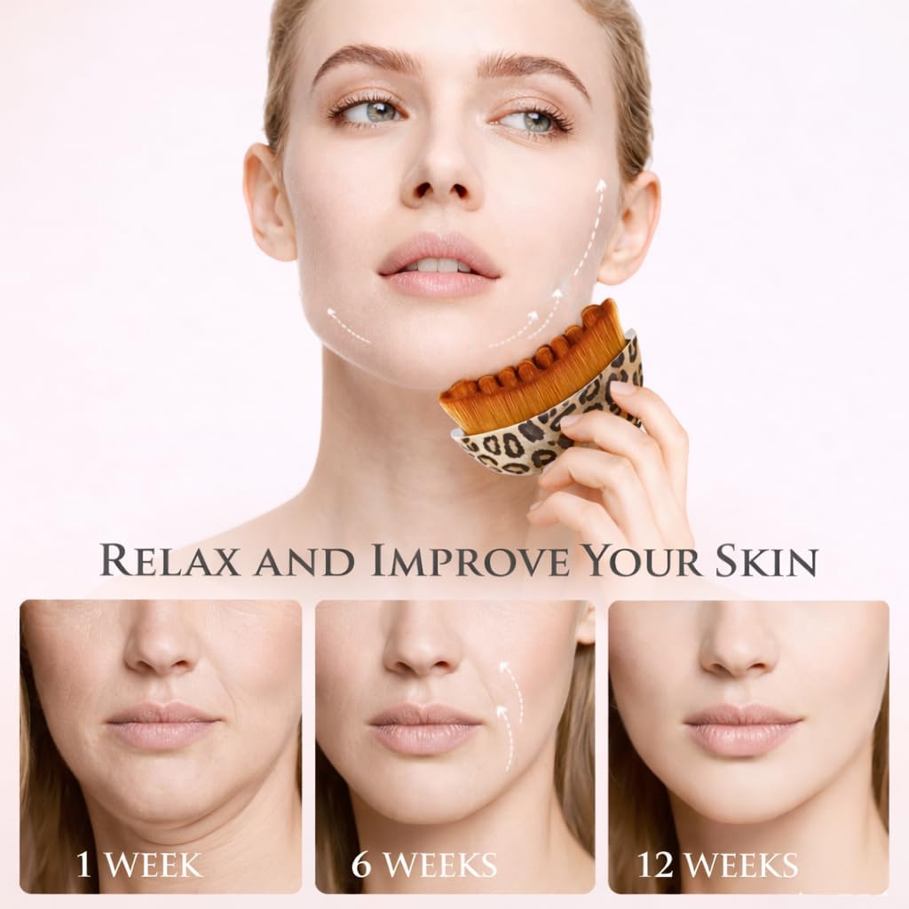 Lymphatic Contour Face Brush for Sculpting & Lymphatic Drainage Massager to Reduce Puffiness, Define Jawline & Double Chin Reducer - Ergonomic Facial Sculpting Tool for Lift, Glow & Detox (Leopard)
