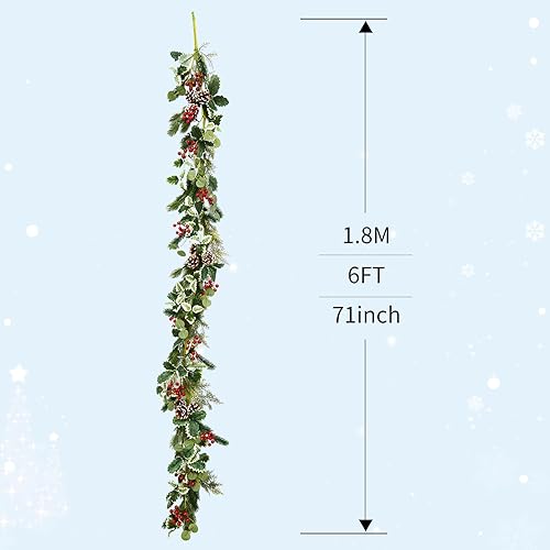 Miniatura 2 de Guirnalda de Navidad de 6 pies con conos de pino y bayas, guirnalda de acebo de cedro esmerilado para manto, mesa o porche, decoración festiva para