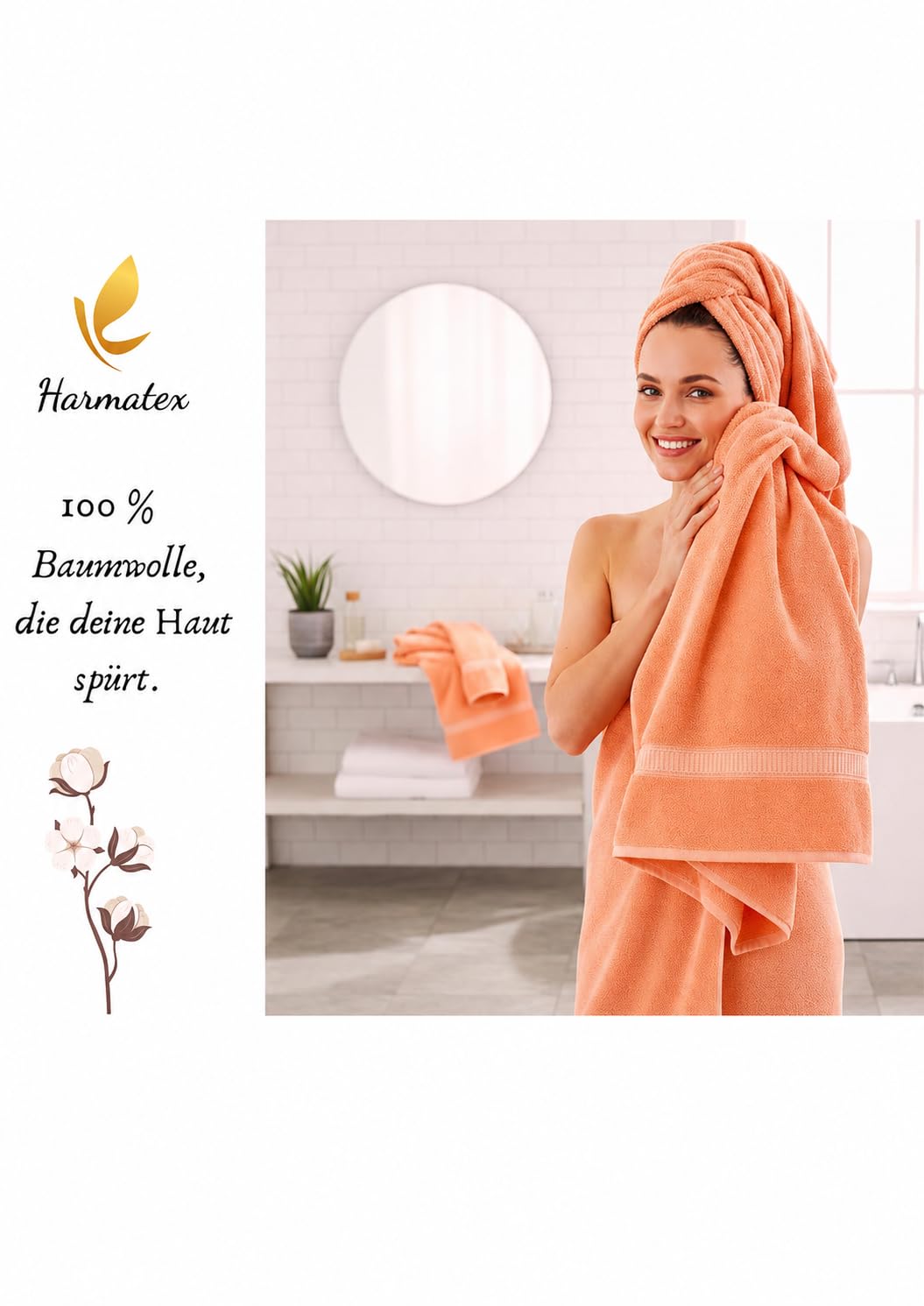 Premium Badetuchset 100% Baumwolle 550 g/m² ÖKOTEX Zertifiziert 2X 50x100 2X 70x140 cm Salmon