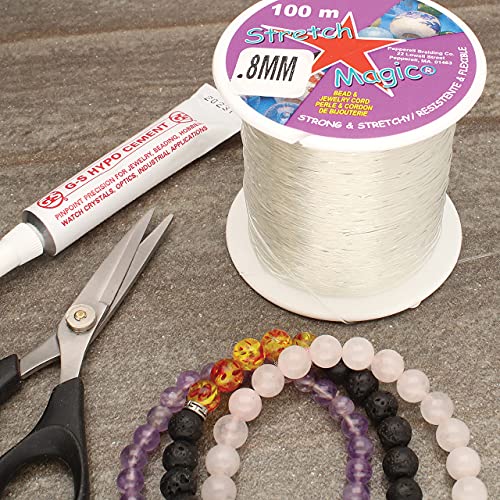 Image of Stretch Magic Bead & Jewelry Cord - Strong & Stretchy, Easy to Knot - Clear Color - 0.8mm Diameter - 100-meter (328 ft) Spool - Elastic String for Making Beaded Jewelry - Bonus Hypo Cement Glue