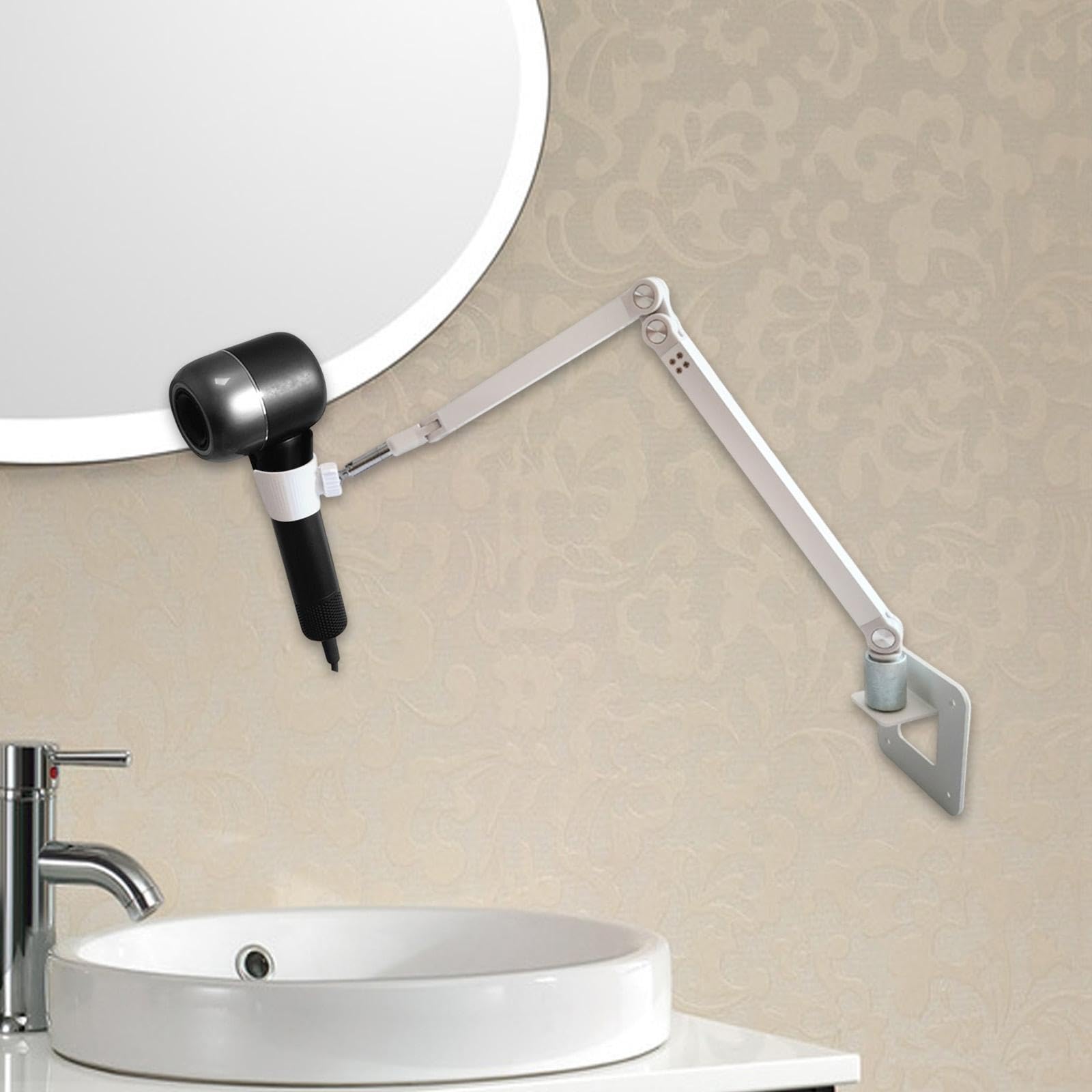 harayaa Soporte para el secador de Cabello Rack de secador de Cabello Ajustable montado en la Pared para el baño de baño, Brazo Largo Blanco