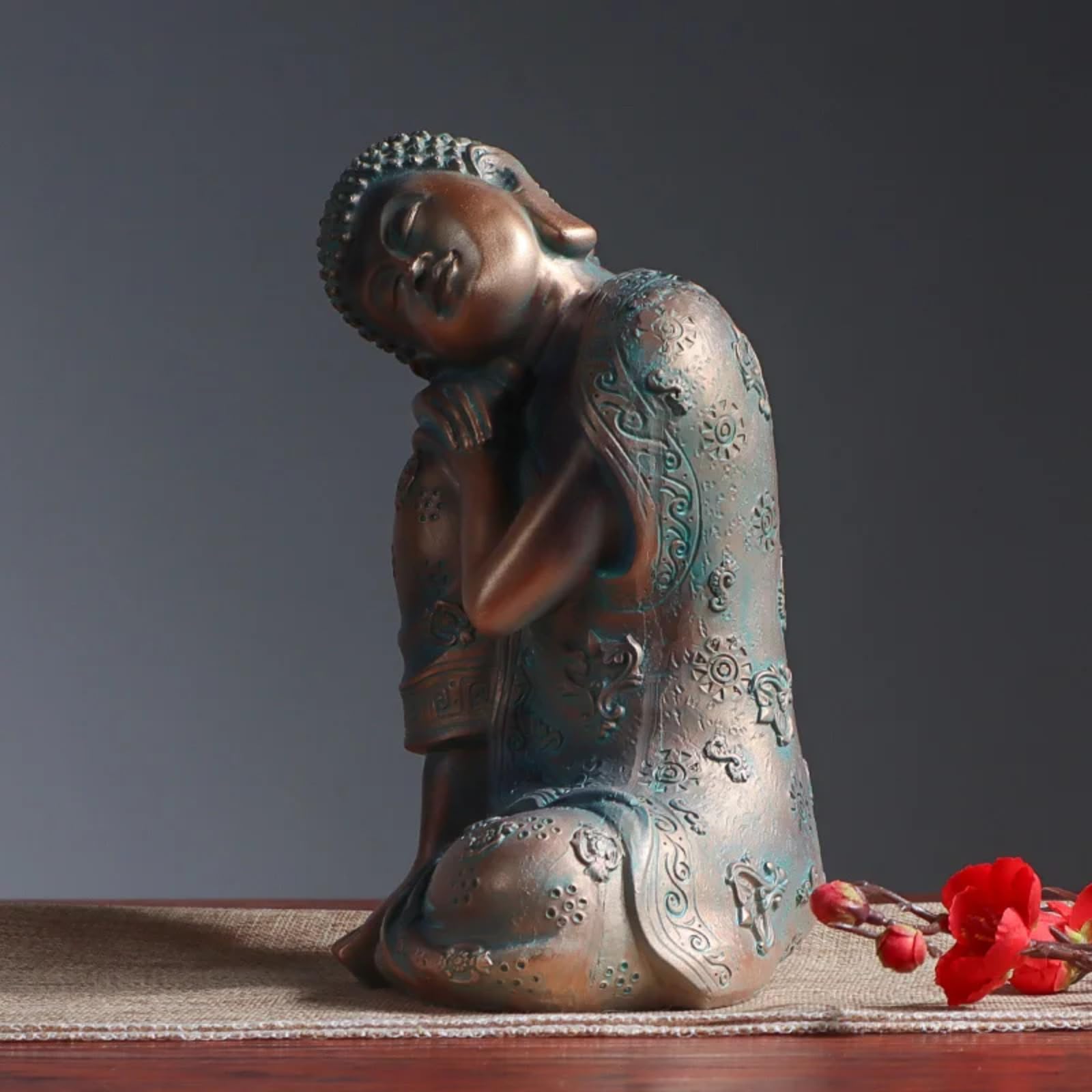 Statua di Buddha reclinabile in bronzo, 22 cm, per ingresso soggiorno, esposizione religiosa e ornamento Feng Shui
