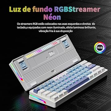 Mini Teclado Mecânico Formato 60% com Fio, Teclas Removíveis, Retroiluminação RGB, 61 Teclas para Jogospara Windows, laptop, PC, Mac - (Branco e Preto-switch Mudo)