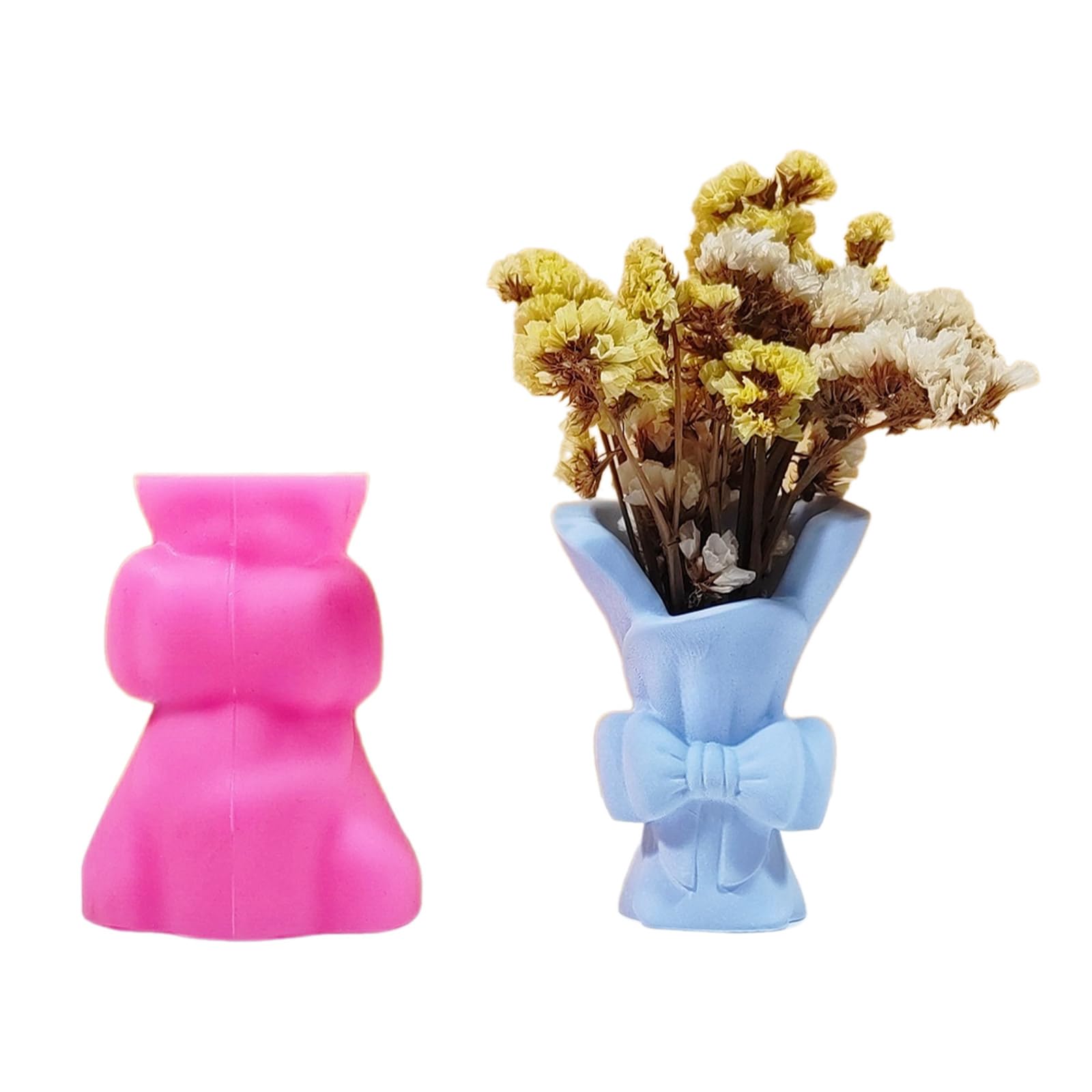 NEWFT Bowknot Vase Resin Silicone Mold for Handmade Flower Pots Pen Holder Concrete Cement Gypsum Table Decorations